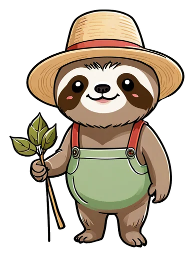 Sloth gardener with a watering can